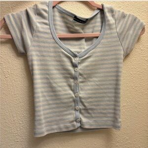 brandy melville one size rare no longer sold Blue and white striped crop top